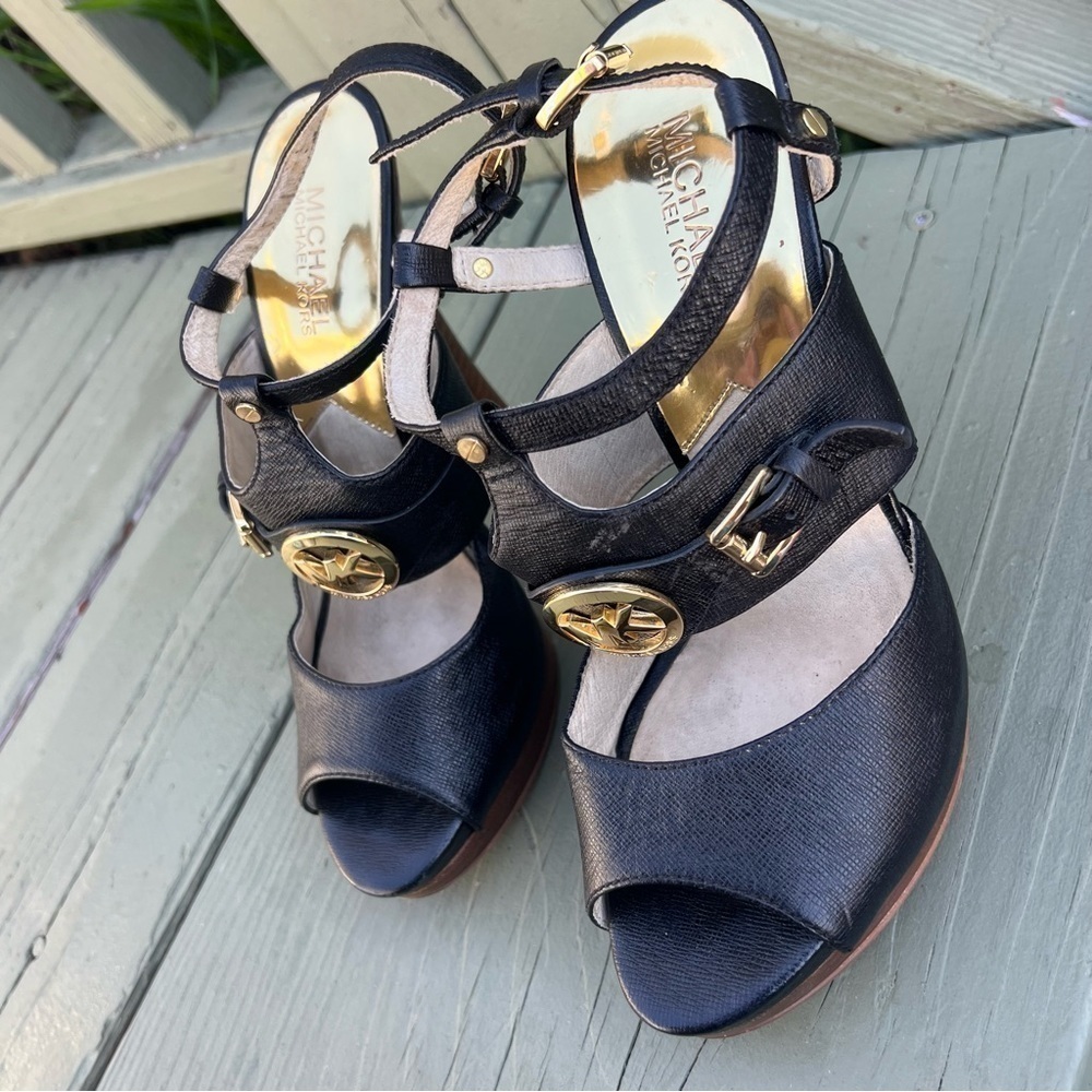 Michael Kors, McKenzie Black Women Heel Sandals Size 9